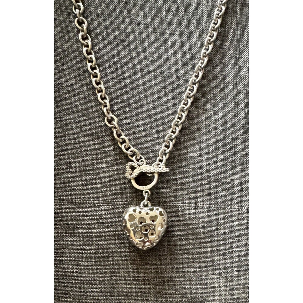925 Sterling Silver Rolo Chain Link Necklace with Key Heart Pendant 20"